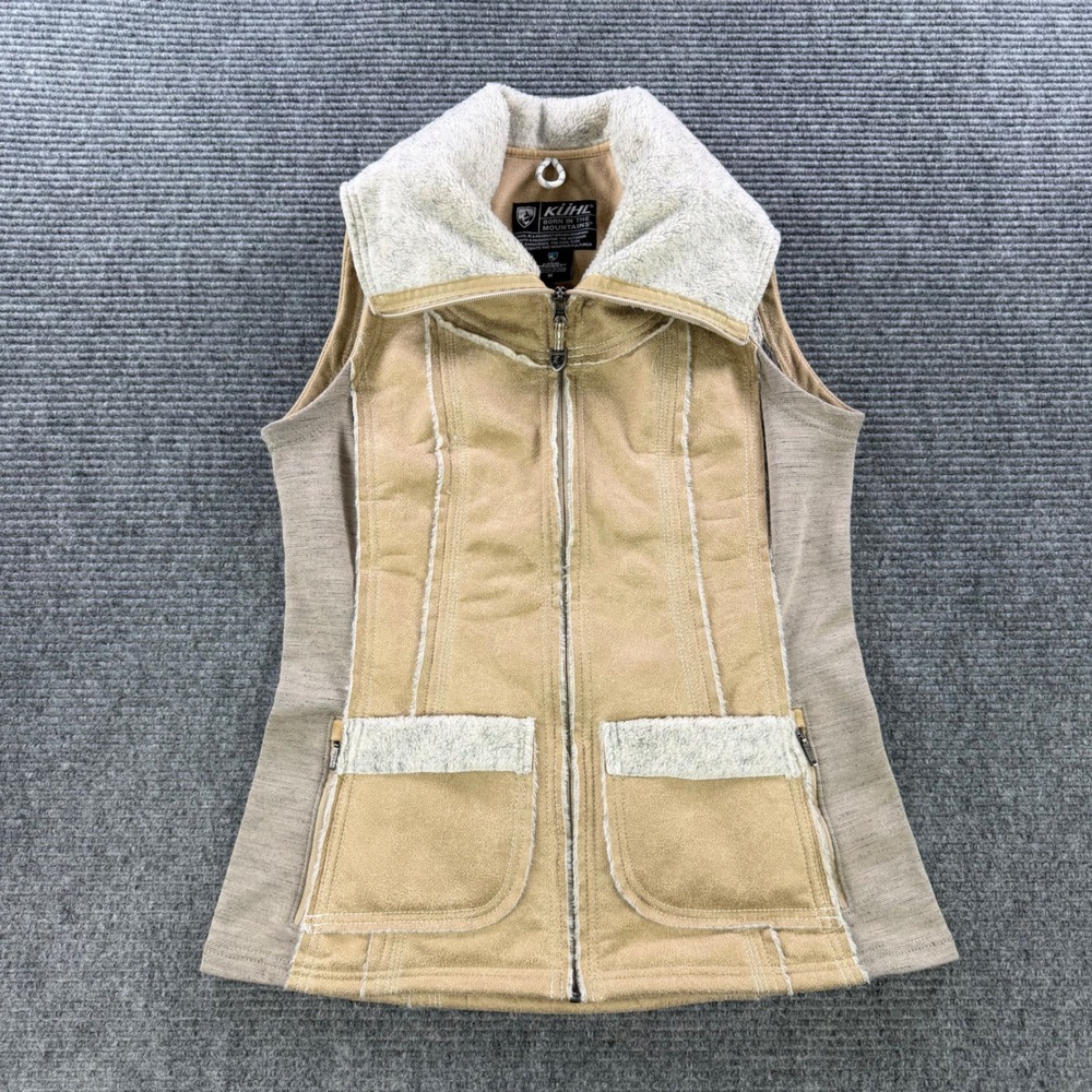 Kuhl Projekt Faux Suede Fleece Lined Vest Womens Medium Tan Brown Outdoors